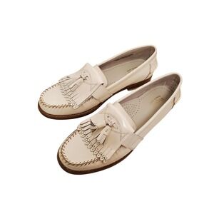 G.H. Bass Weejuns Women's White Leather Tassel Penny‎ Loafer Shoes